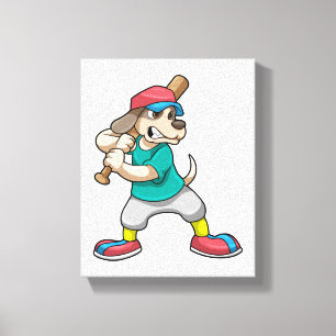 Toile Chien au baseball avec batte de baseball