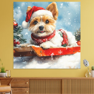 Toile Chien Biewer Terrier dans un traîneau Laissez neig