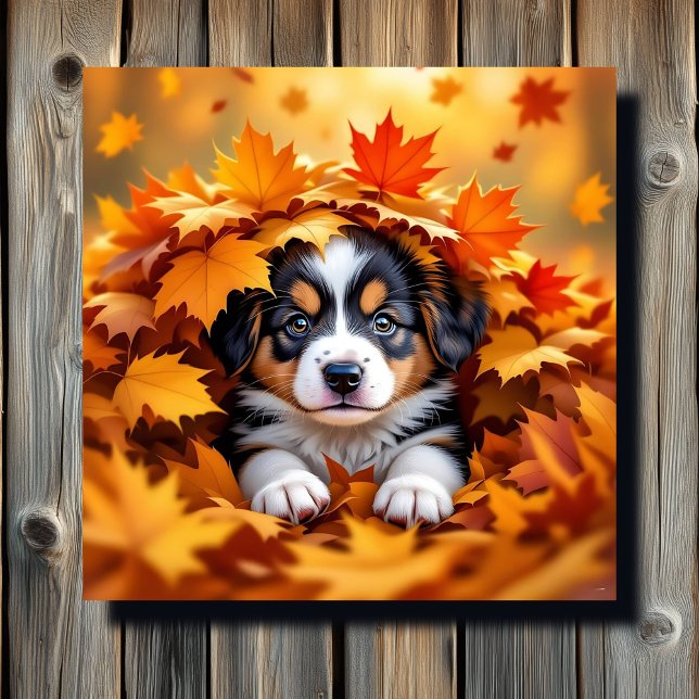 Toile Chien chic mignon dans les feuilles d'automne (Créateur téléchargé)