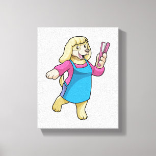 Toile Chien comme coiffeur avec peigne