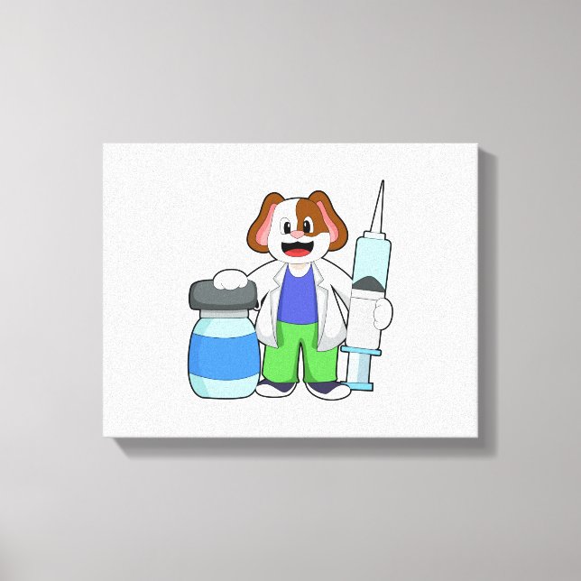 Toile Chien comme docteur avec seringue (Recto)