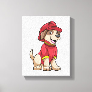 Toile Chien comme pompier avec casque d'incendie