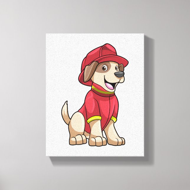 Toile Chien comme pompier avec casque d'incendie (Recto)