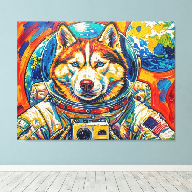 TOILE CHIEN DANS L'ESPACE-HUSKY 3 (Insitu (Plancher de Bois))
