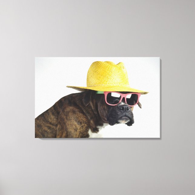 Toile Chien de boxe avec casquette et lunettes (Recto)