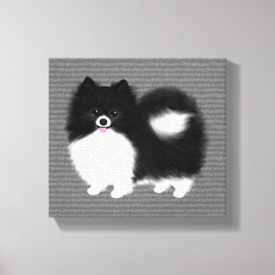 Toile Chien de caricatures de Poméranie noir et blanc