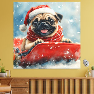 Toile Chien de carlin dans la boue Laisser il neige Noël