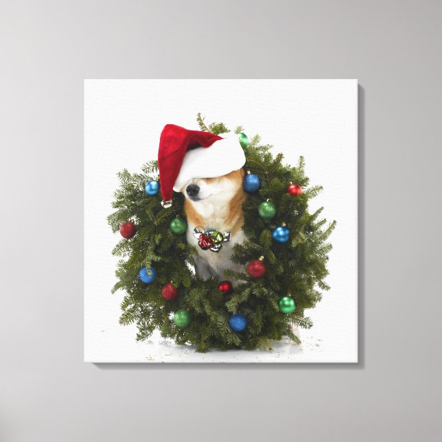 Toile Chien de Shiba Inu portant le chapeau de Père Noël (Recto)