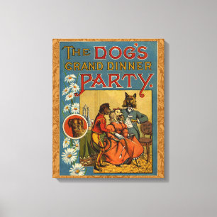 Toile Chien Dinner Party Chien Vintage illustration