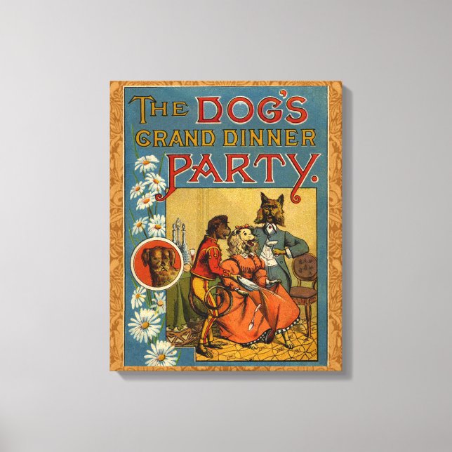 Toile Chien Dinner Party Chien Vintage illustration (Recto)