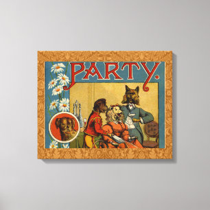 Toile Chien Dinner Party Chien Vintage illustration