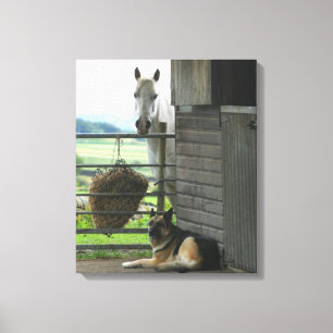 Toile Chien et cheval au ranch dans Menton, France