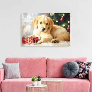 Toile Chien mignon avec cadeaux de Noël comme peinture