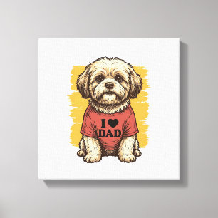 Toile Chien Mignon J'Aime Papa Gravure Vintage Vector De