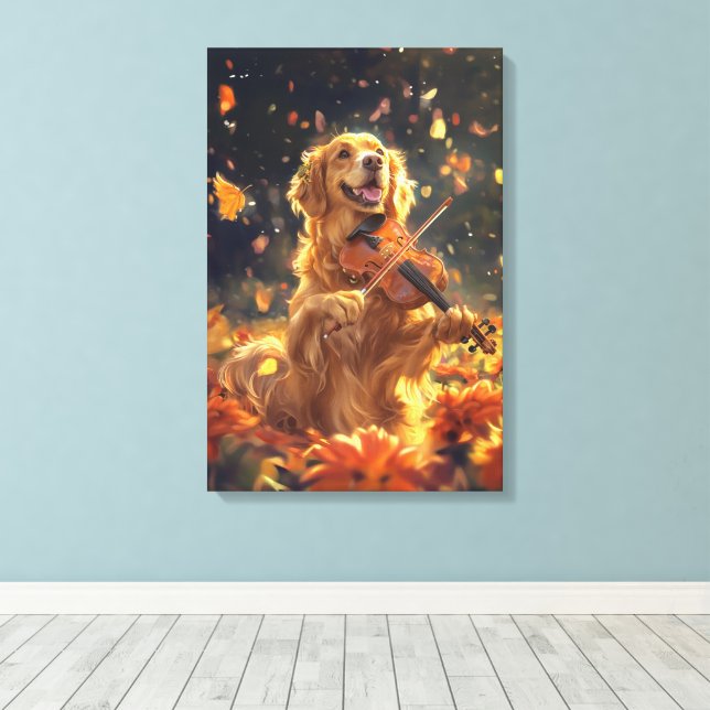 Toile Chien mignon jouant d'un violon (Insitu (Plancher de Bois))