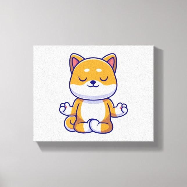 Toile Chien mignon shiba inu faisant du yoga méditation  (Recto)