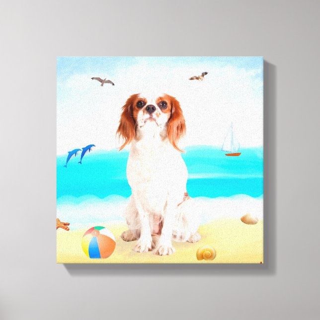 Toile Chien roi cavalier sur la plage (Recto)