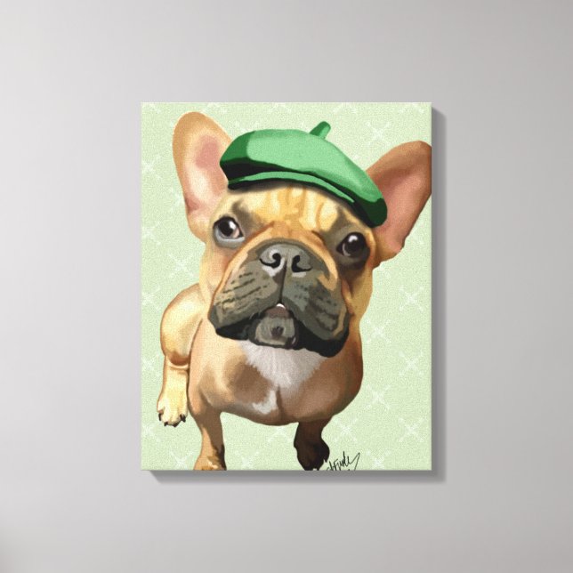 Toile Chien-taureaux français Brown avec Casquette vert (Recto)