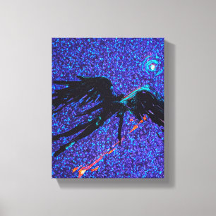 Toile Chiffre à ailes foncées volant à travers l'espace