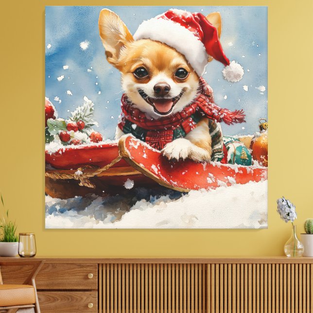 Toile Chihuahua Dog in Sledge Let it neiger Noël (Insitu(Salon))
