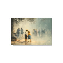Children in Misty Street Impressionist Scene
