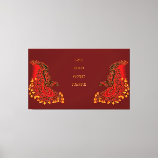 Toile Chine Dragon rouge et or design (Recto)