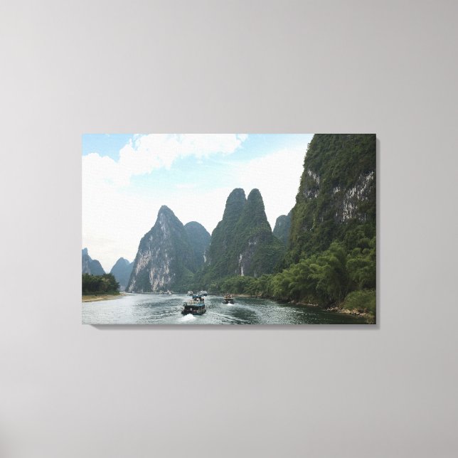 Toile Chine, Guilin, Li River, Bateaux de la rivière le  (Recto)