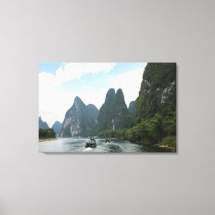 Toile Chine, Guilin, rivière Li, bateaux de rivière bord