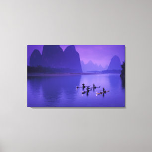 Toile Chine, rivière Li. Pêcheurs au cormoran.