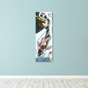 Toile Chinoiserie Carpes Koï Cascade Art Japonais
