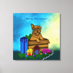 Toile Chiot dans une boîte, Joyeux Noël