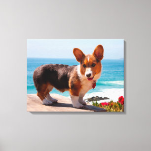Toile chiot Pembroke Welsh Corgi debout sur une table