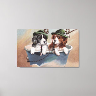 Toile Chiots dans des casquettes avec des tuyaux