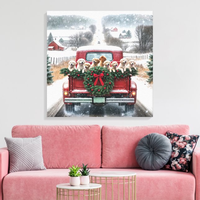 Toile Chiots de Noël Golden Retriever (Insitu(Salon))