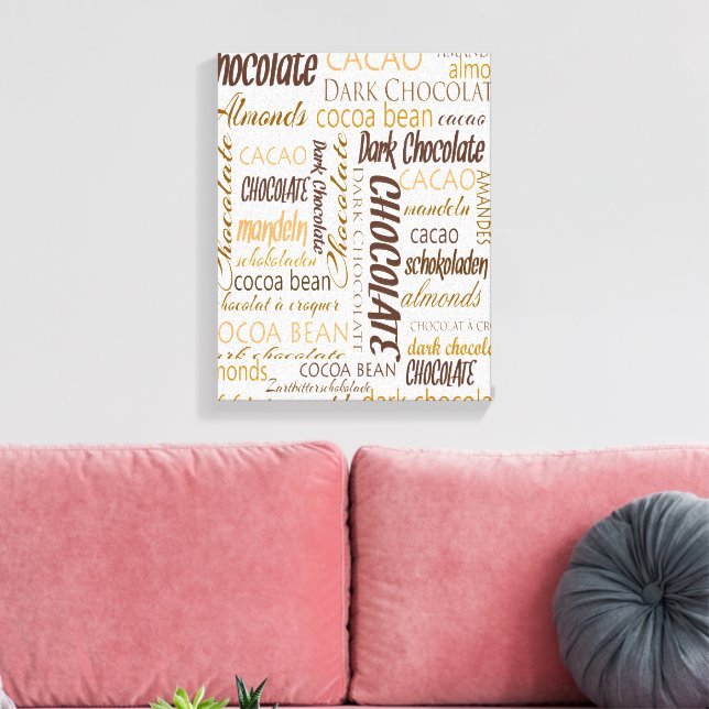 Toile Chocolat, amandes et nuage noir de mot chocolat (Insitu(Salon))