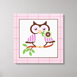 Toile Chouette à ressort mignonne sur une feuille de can