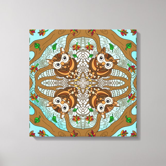 Toile Chouette tirée à la main Mandala (Recto)