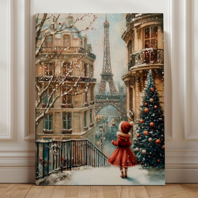 Toile Christmas in Paris – Whimsical Winter Eiffel Tower (Christmas in Paris – Whimsical Winter Eiffel Tower Art by Nicole Cossairt)