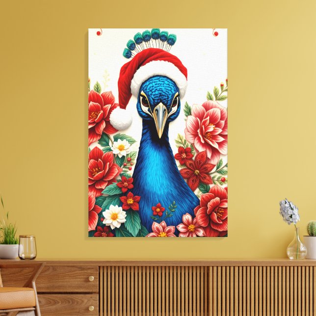 Toile Christmas Peacock in Bloom Premium Wrapped Canvas (Insitu(Salon))