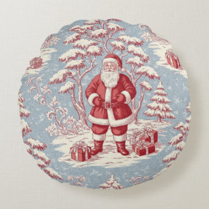 Toile Christmas  Round Pillow
