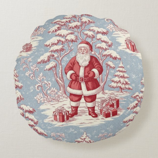 Toile Christmas  Round Pillow (Front)