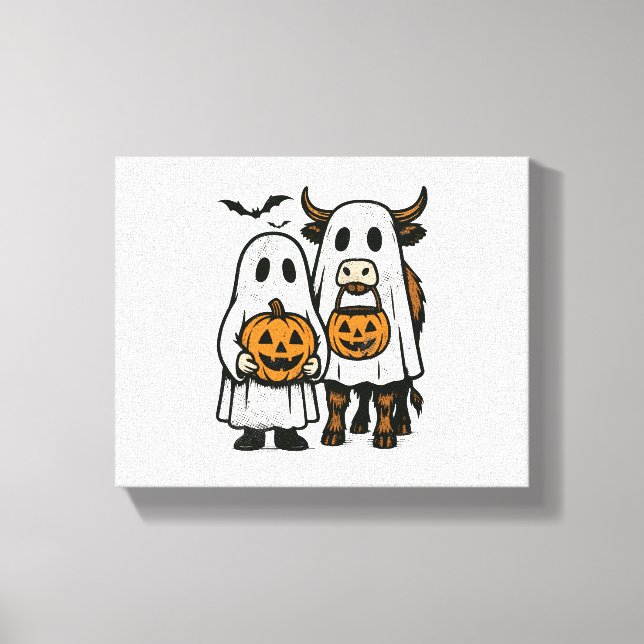 Toile Chute Cute Vache Highland Ghost Halloween (Recto)