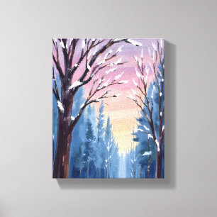 Toile Chute de Neige Silencieuse Forêt d'Hiver Peinture