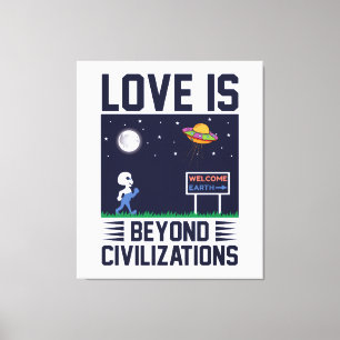 Toile Ciel nocturne et espace avec alien et vaisseau spa