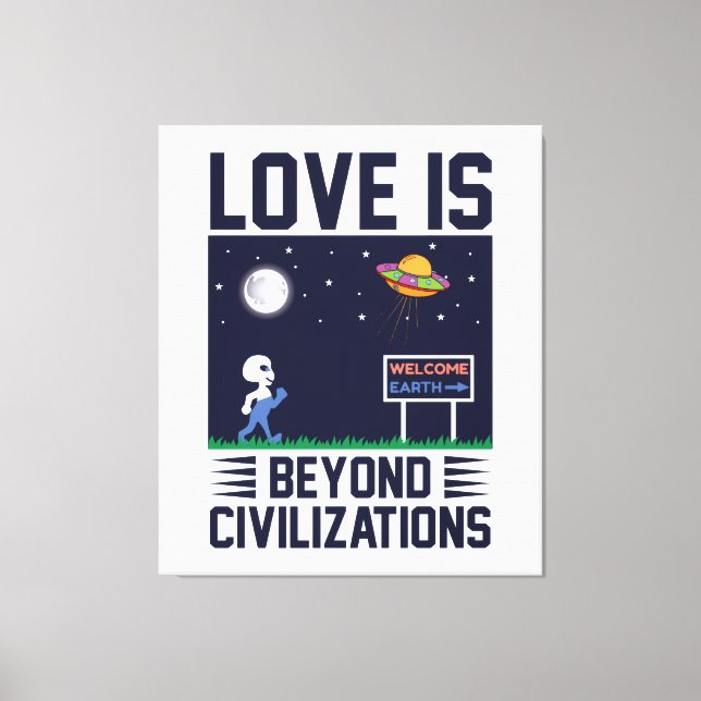 Toile Ciel nocturne et espace avec alien et vaisseau spa (Recto)