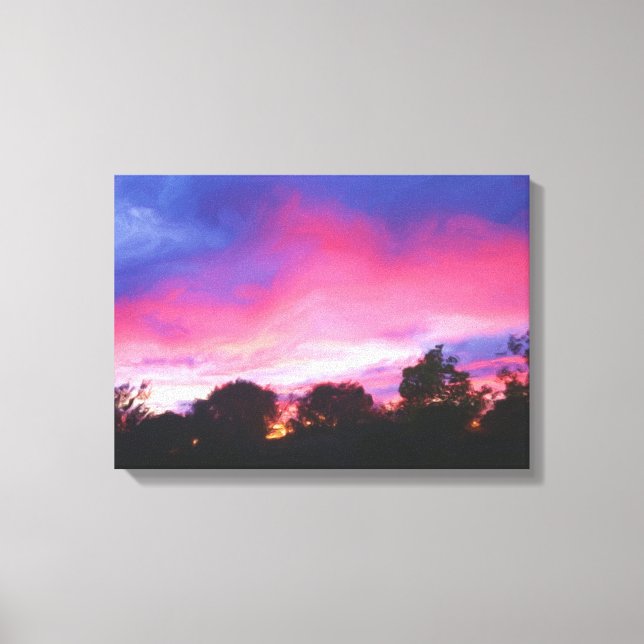 Toile Ciel rose et bleu au coucher du soleil peinture à  (Recto)