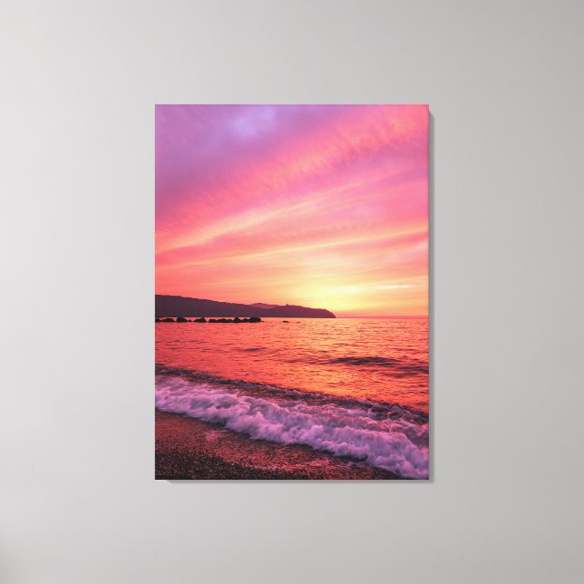 Toile Ciel rose et orange beau coucher de soleil sur la  (Recto)