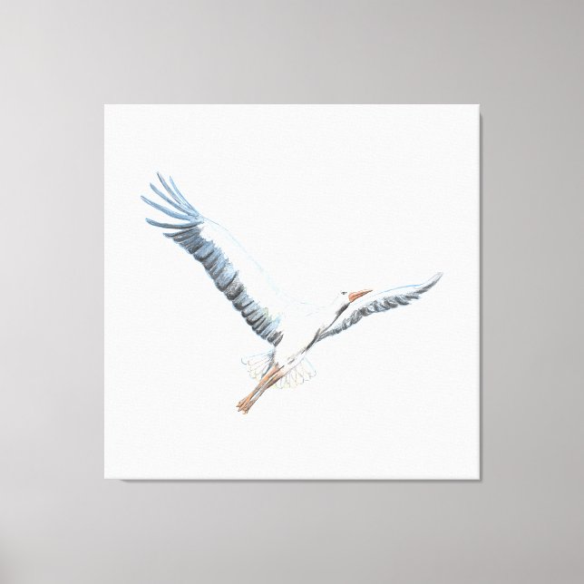 Toile cigogne blanche volant (Recto)