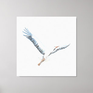 Toile cigogne blanche volant