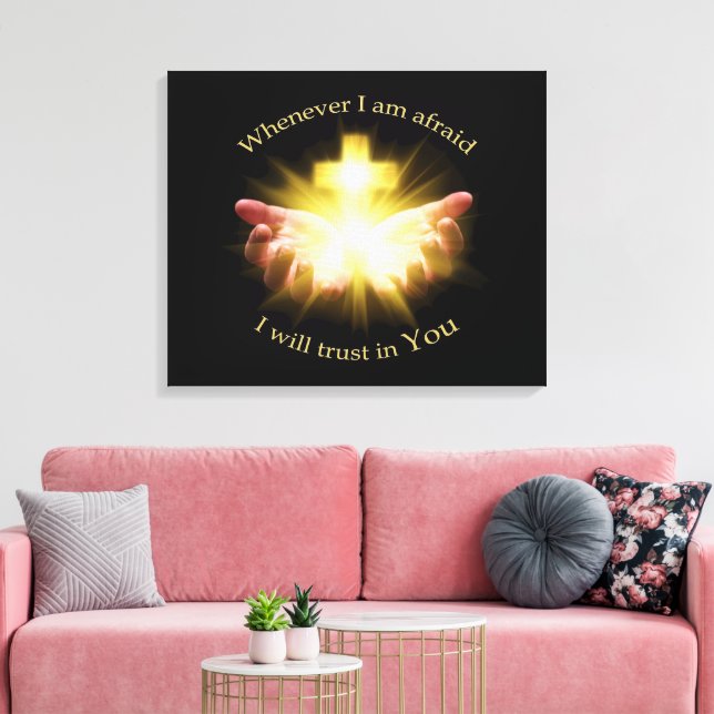 Toile Citation biblique avec des mains tenant une croix (Insitu(Salon))